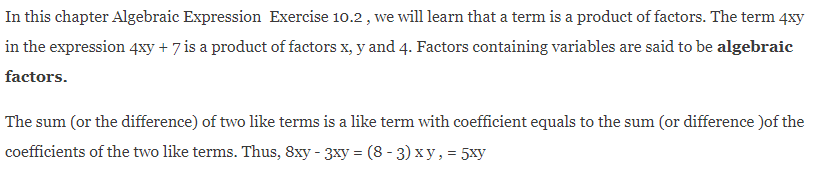 maths class 7 chapter 10 exercise 10.2 algebraic expressions