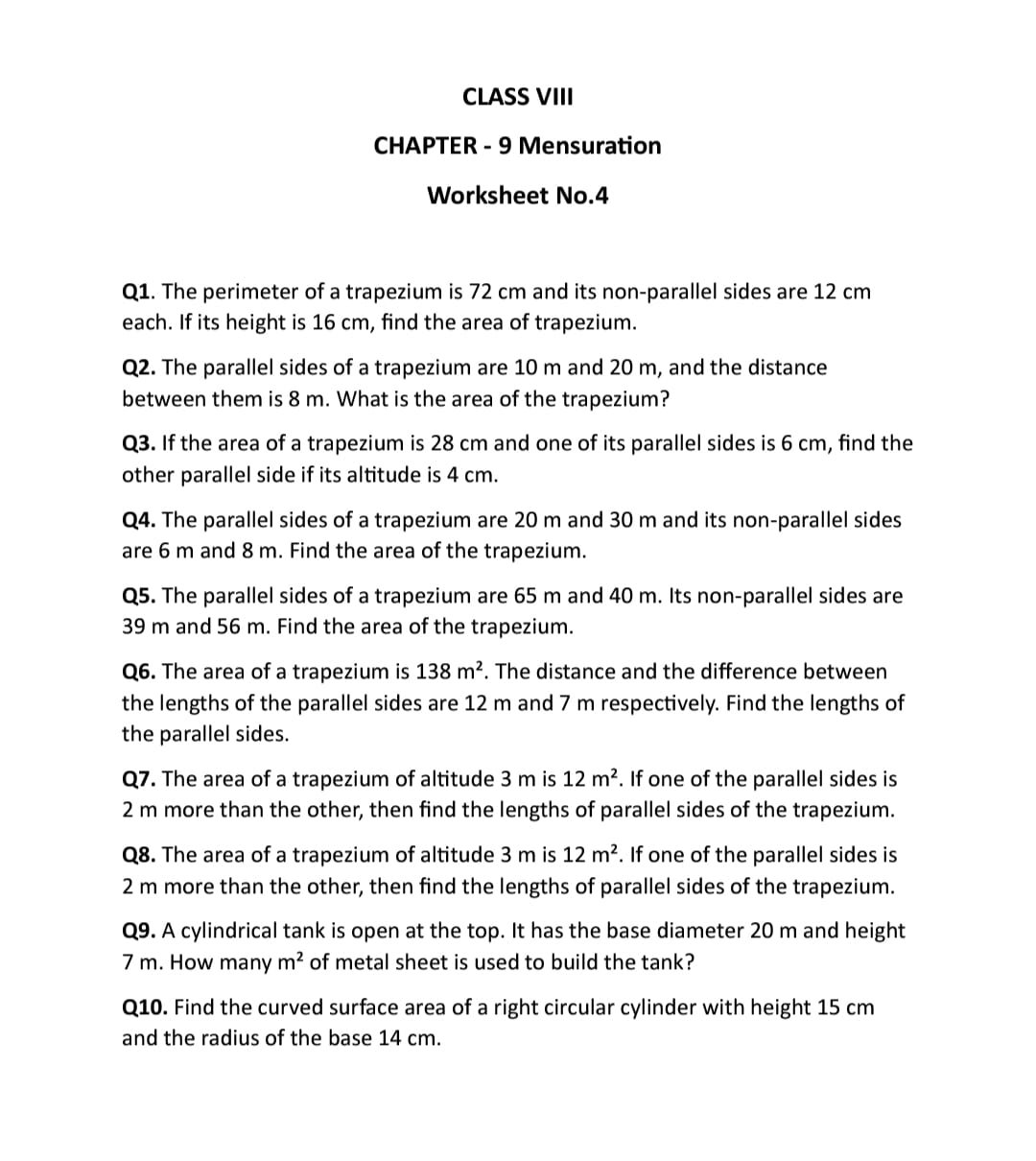 Mensuration class 8 extra Questions