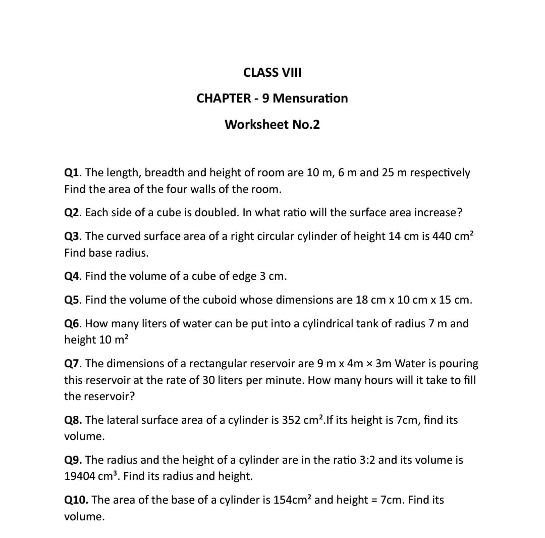 Mensuration class 8 extra Questions
