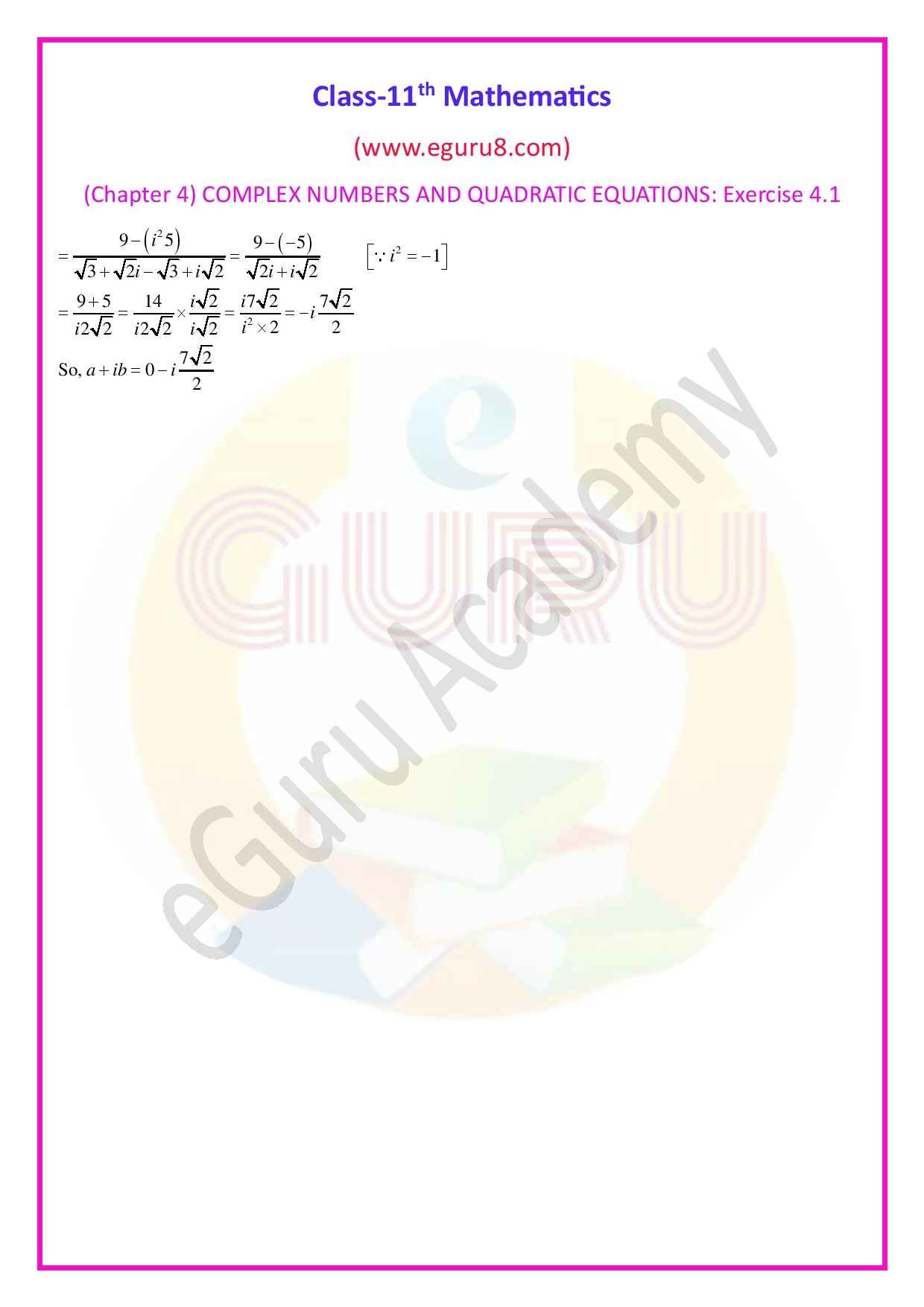 Class-11 Maths, Chapter 4- Exercise 4.1, Q.14 Solution