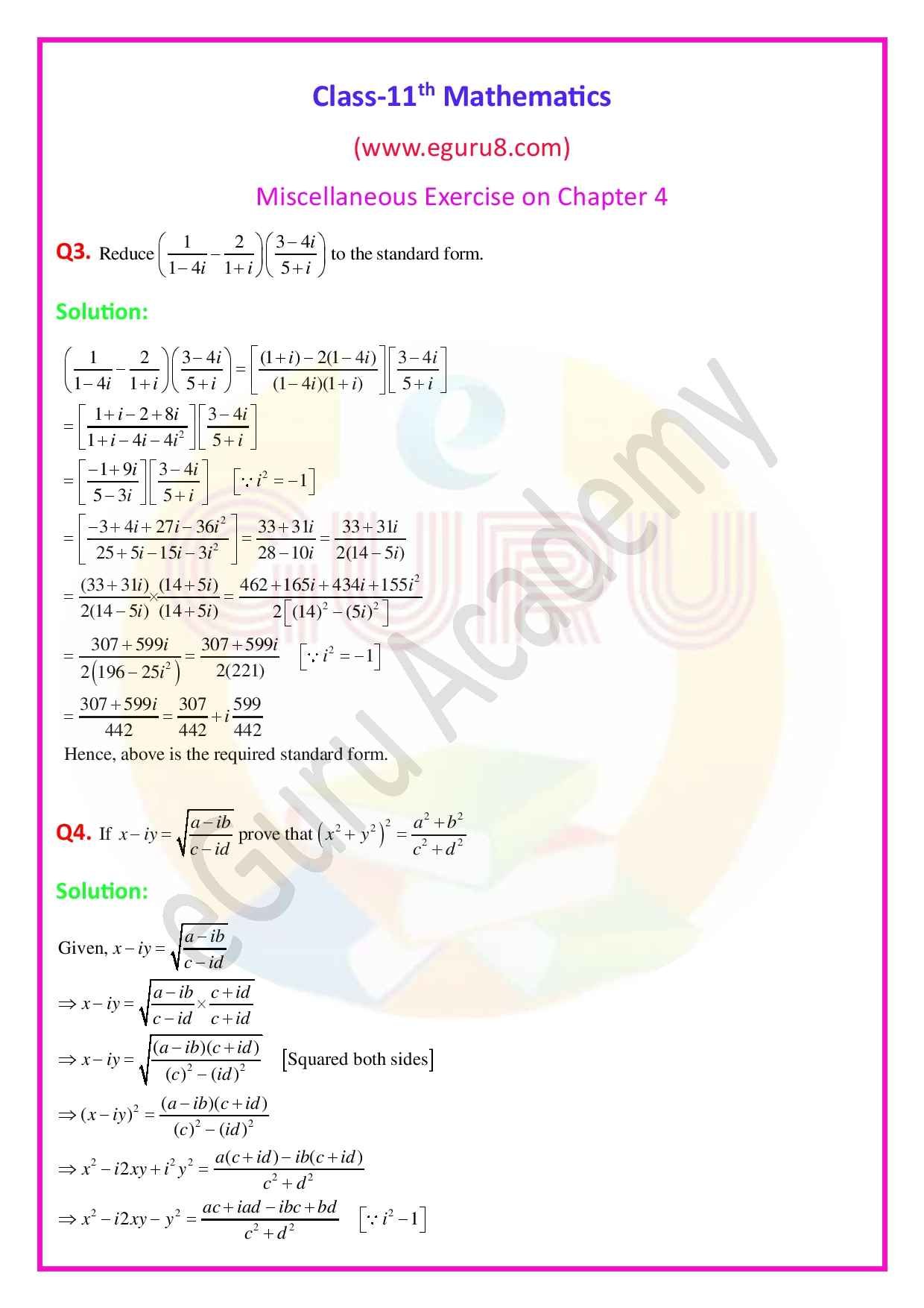 NCERT Solution class-11, chapter-4,Ex-Miscellaneous Exercise on Chapter 4, Q3-4. Solution