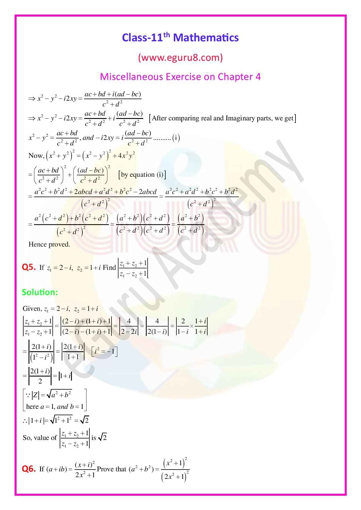 NCERT Solution class-11, chapter-4,Ex-Miscellaneous Exercise on Chapter 4, Q5-6 Solution