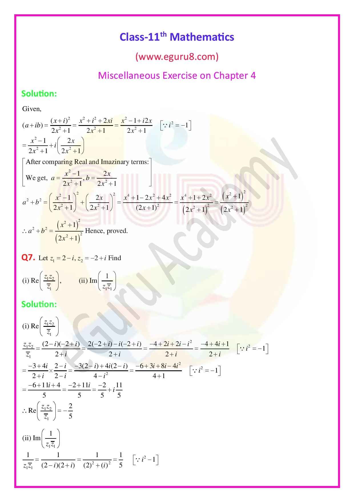 NCERT Solution class-11, chapter-4,Ex-Miscellaneous Exercise on Chapter 4, Q7 Solution