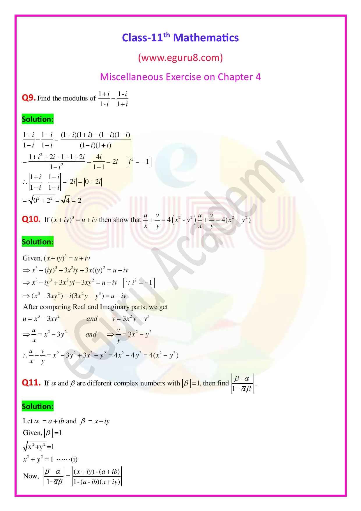 NCERT Solution class-11, chapter-4,Ex-Miscellaneous Exercise on Chapter 4, Q9,10,11 Solution