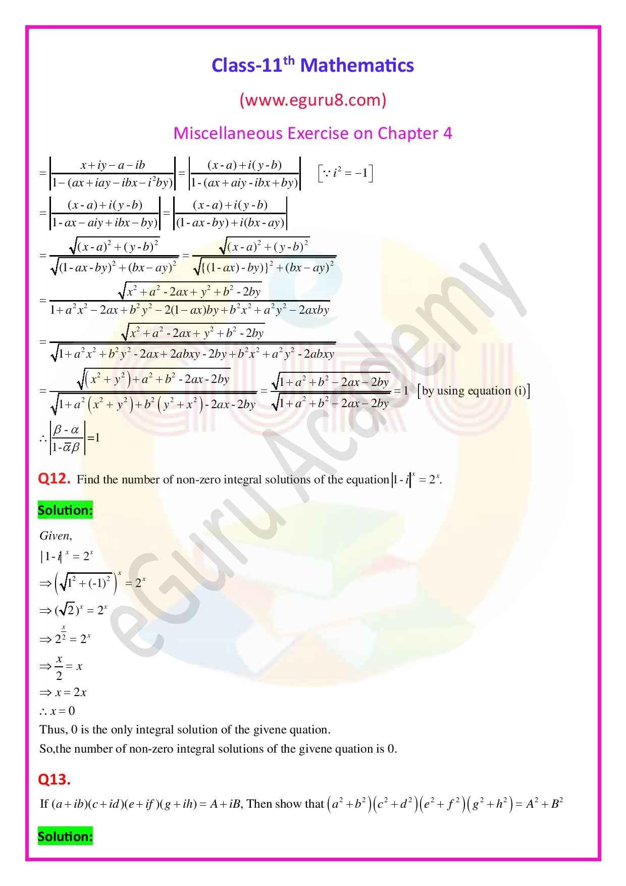 NCERT Solution class-11, chapter-4,Ex-Miscellaneous Exercise on Chapter 4, Q9,12 & 13 Solution