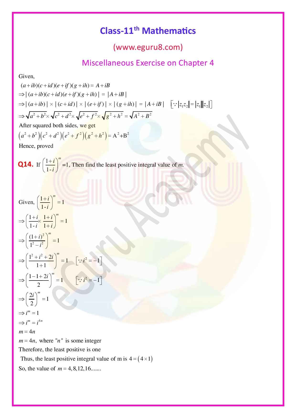 NCERT Solution class-11, chapter-4,Ex-Miscellaneous Exercise on Chapter 4, Q14 Solution