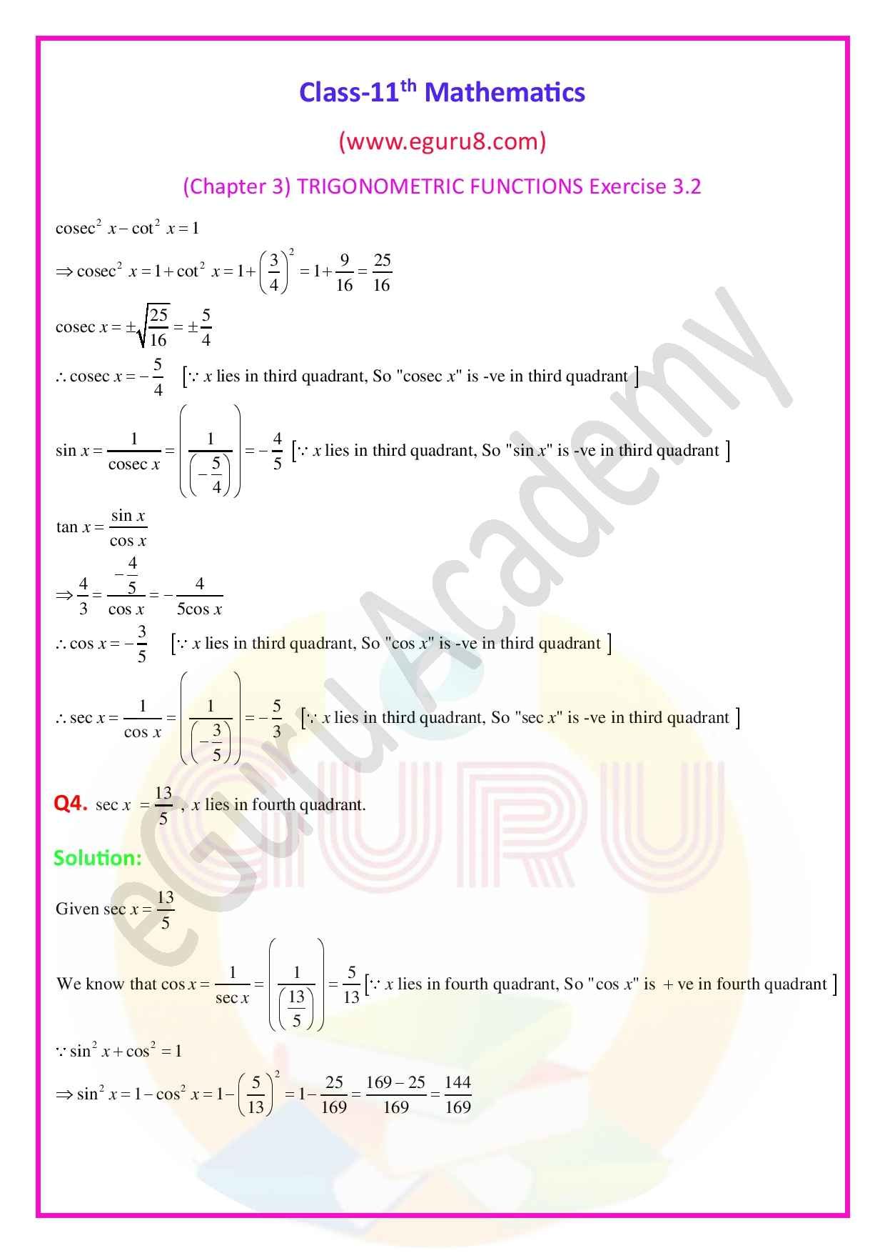 NCERT Solutions Class 11 Maths Chapter 3 Exercise 3.2. Q4 Solution