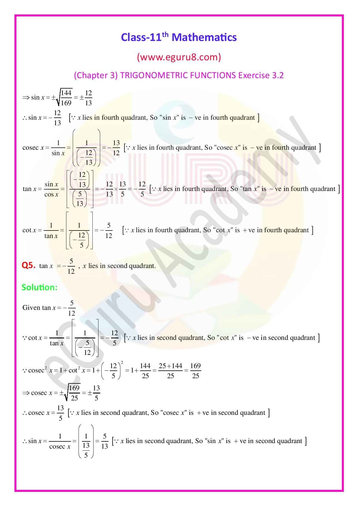 NCERT Solutions Class 11 Maths Chapter 3 Exercise 3.2. Q5 Solution