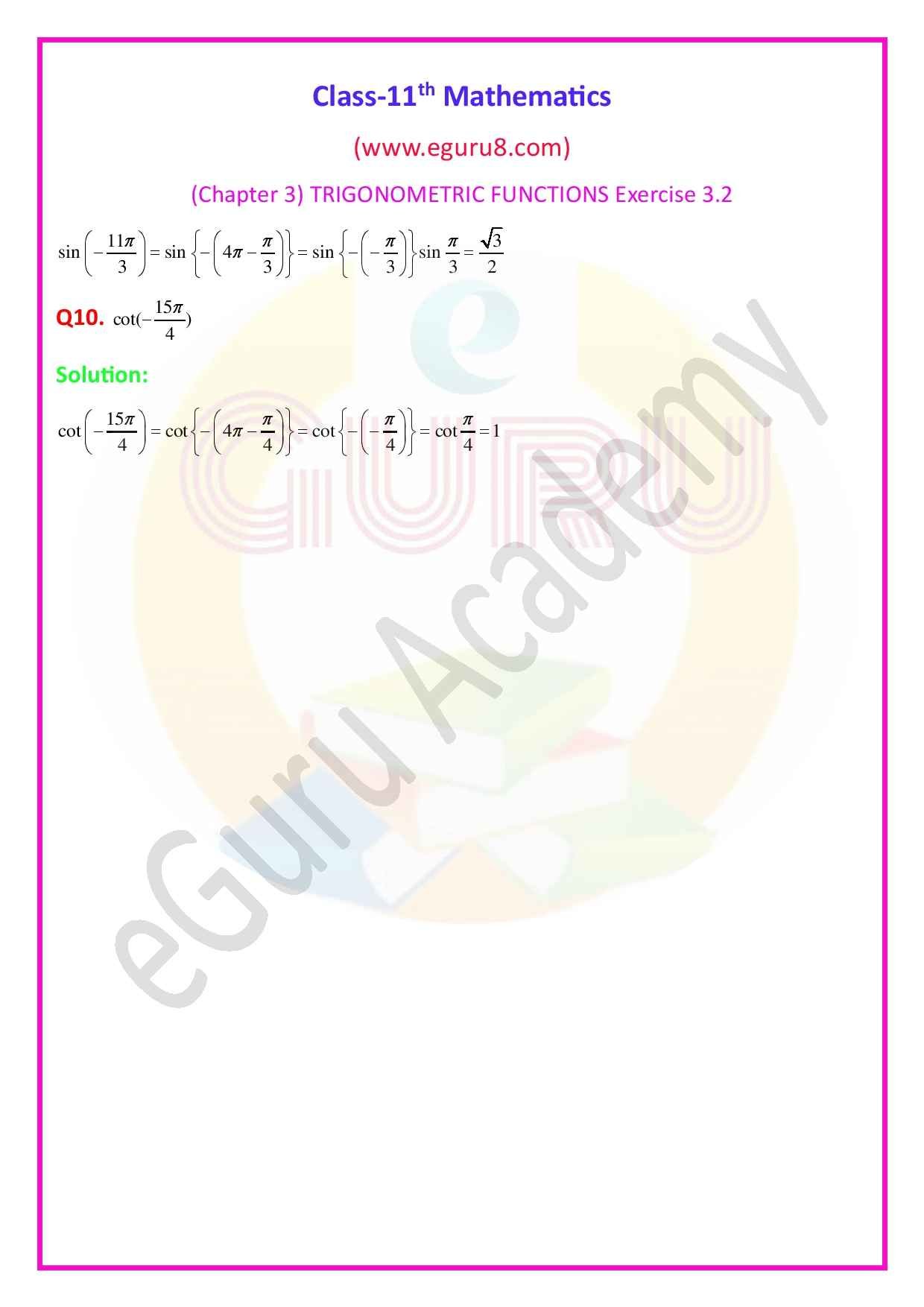 NCERT Solutions Class 11 Maths Chapter 3 Exercise 3.2. Q9 and 10 Solution