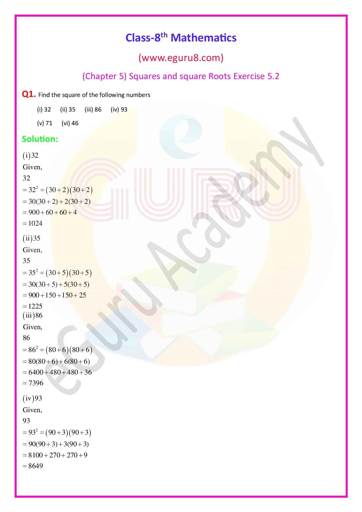 NCERT Solutions Class 8 Maths Chapter 5 Exercise 5.2. Q.1 Solution