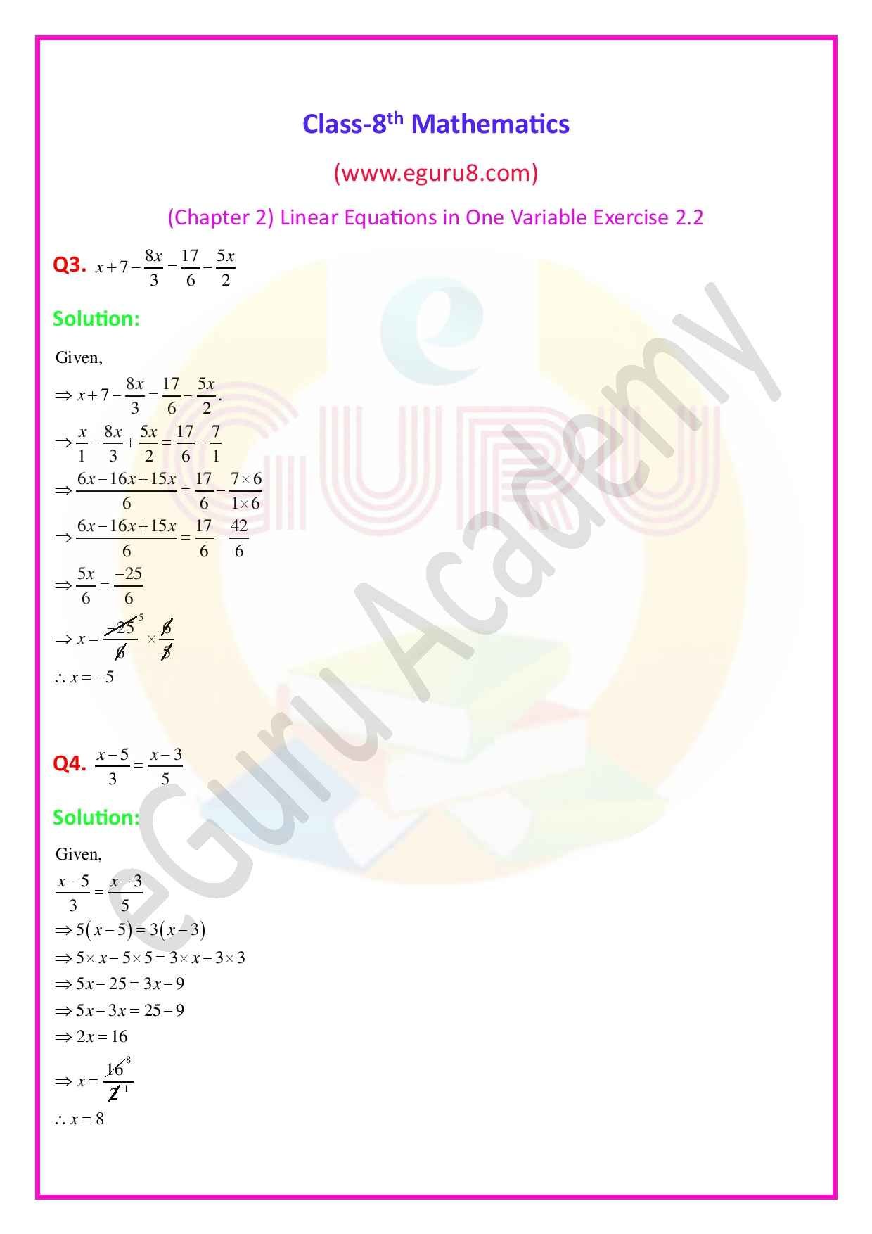 NCERT Solutions Class 8 Maths Chapter 2 Exercise 2.2. Q3 and 4 Solution