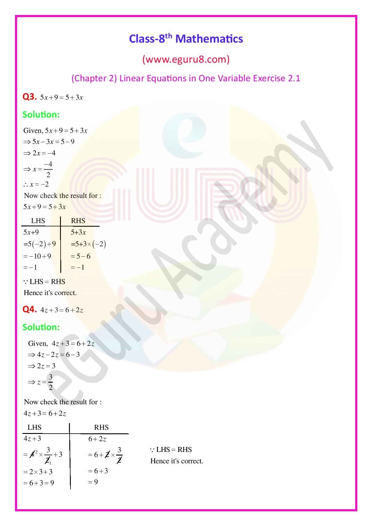 NCERT Solutions Class 8 Maths Chapter 2 Exercise 2.1. Q3 and 4 Solution