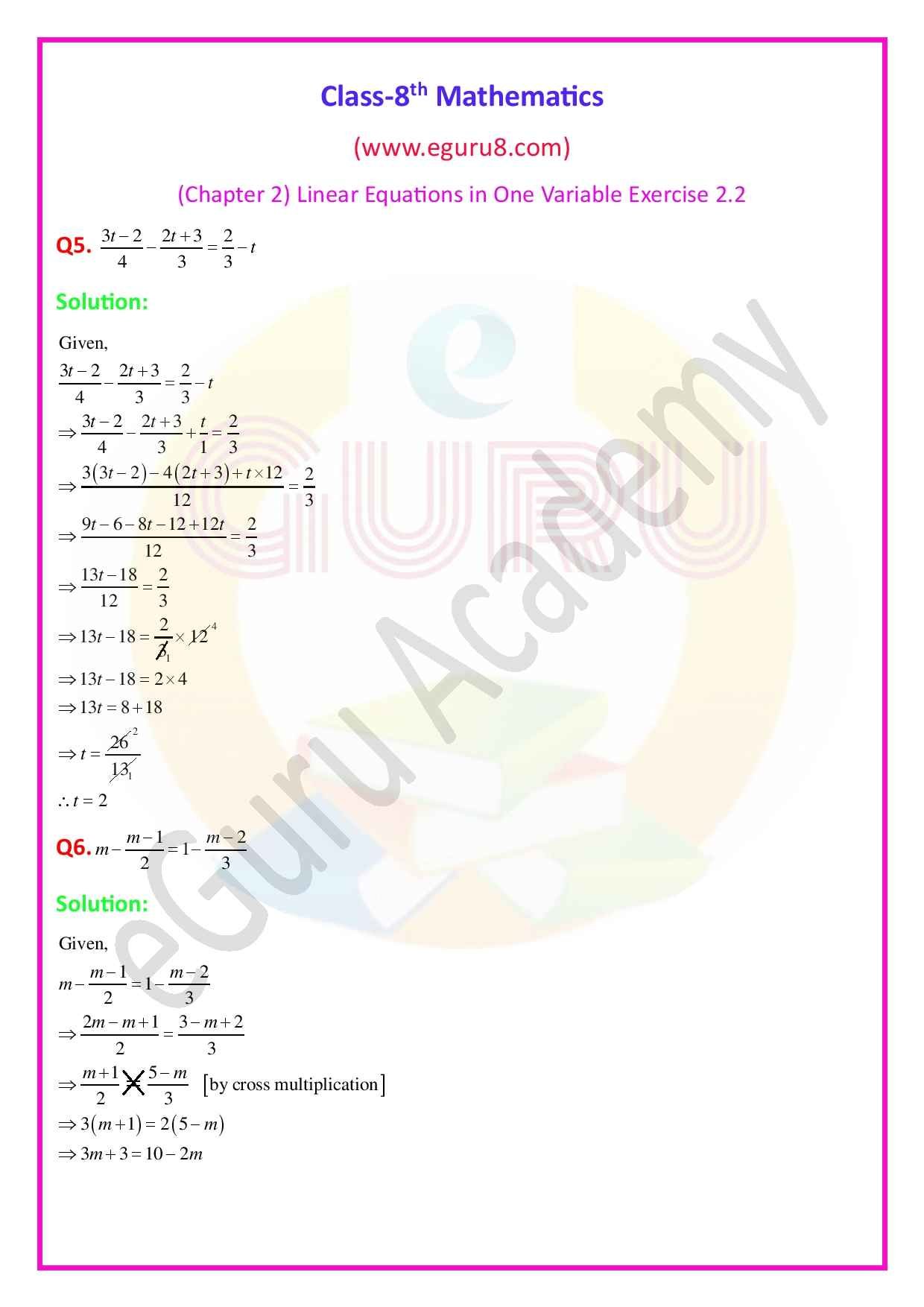 NCERT Solutions Class 8 Maths Chapter 2 Exercise 2.2. Q5 and 6 Solution