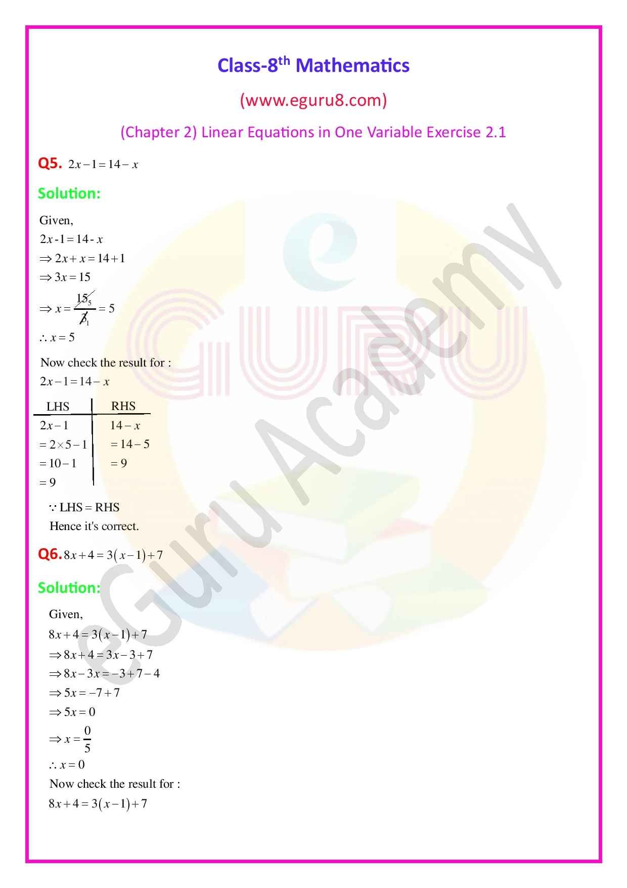 NCERT Solutions Class 8 Maths Chapter 2 Exercise 2.1. Q5 and 6 Solution