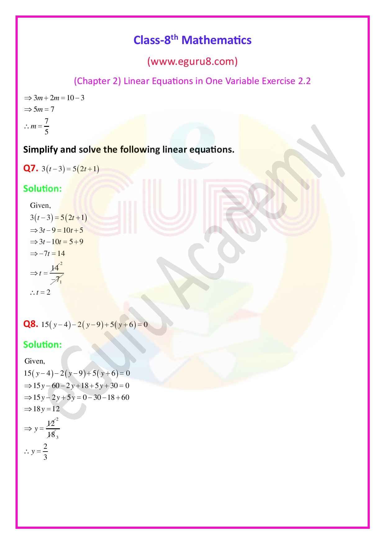 NCERT Solutions Class 8 Maths Chapter 2 Exercise 2.2. Q7 and 8 Solution