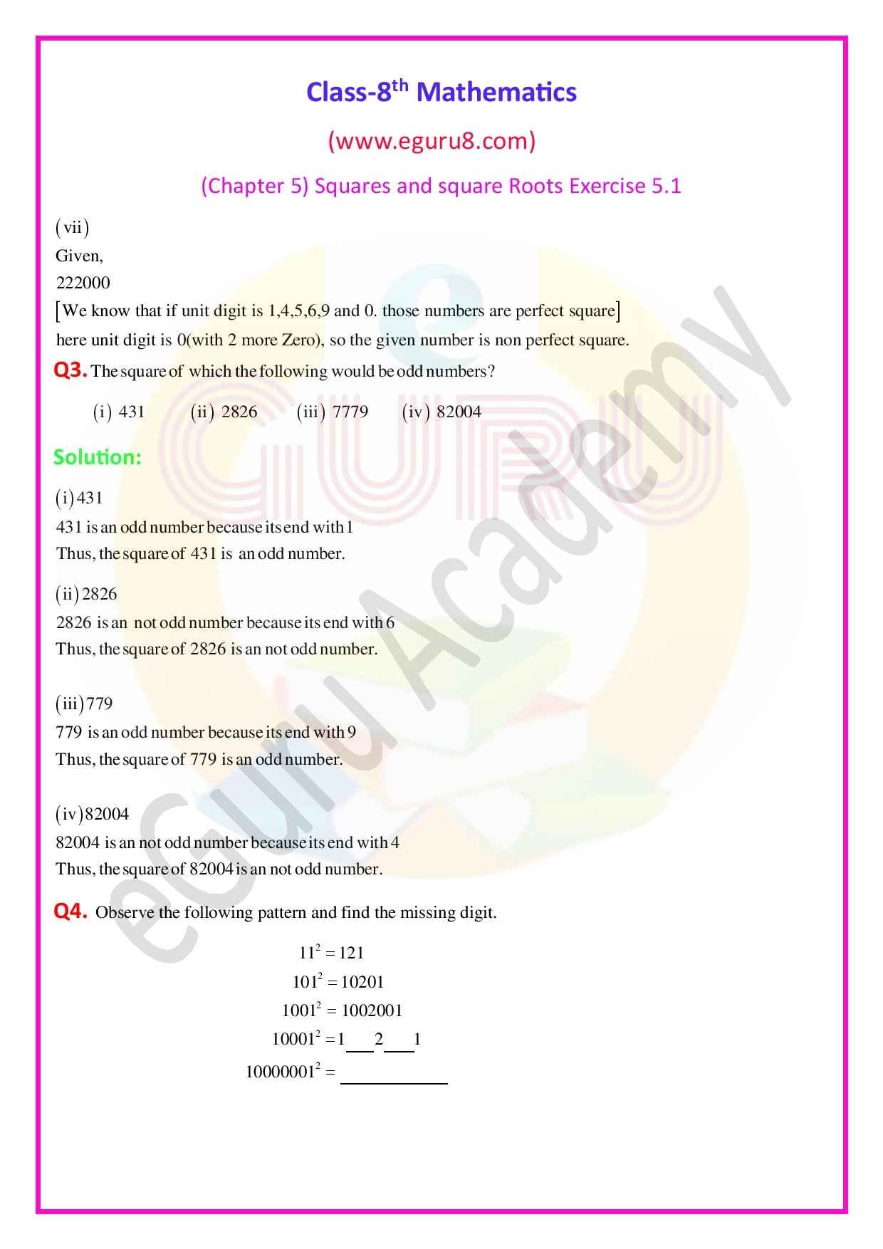 NCERT Solutions Class 8 Maths Chapter 5 Exercise 5.1. Q.3 and 4 Solution