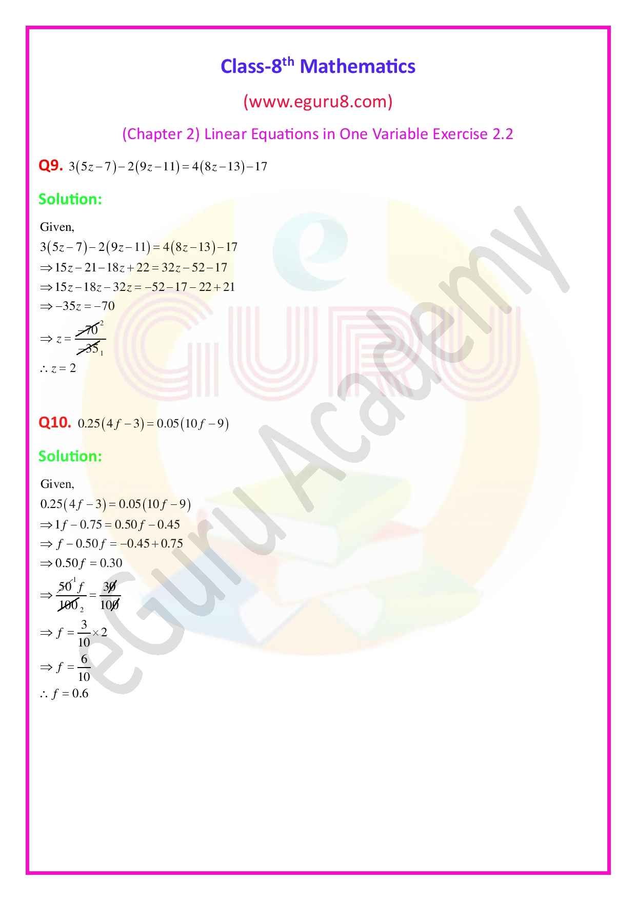 NCERT Solutions Class 8 Maths Chapter 2 Exercise 2.2. Q9 and 10 Solution