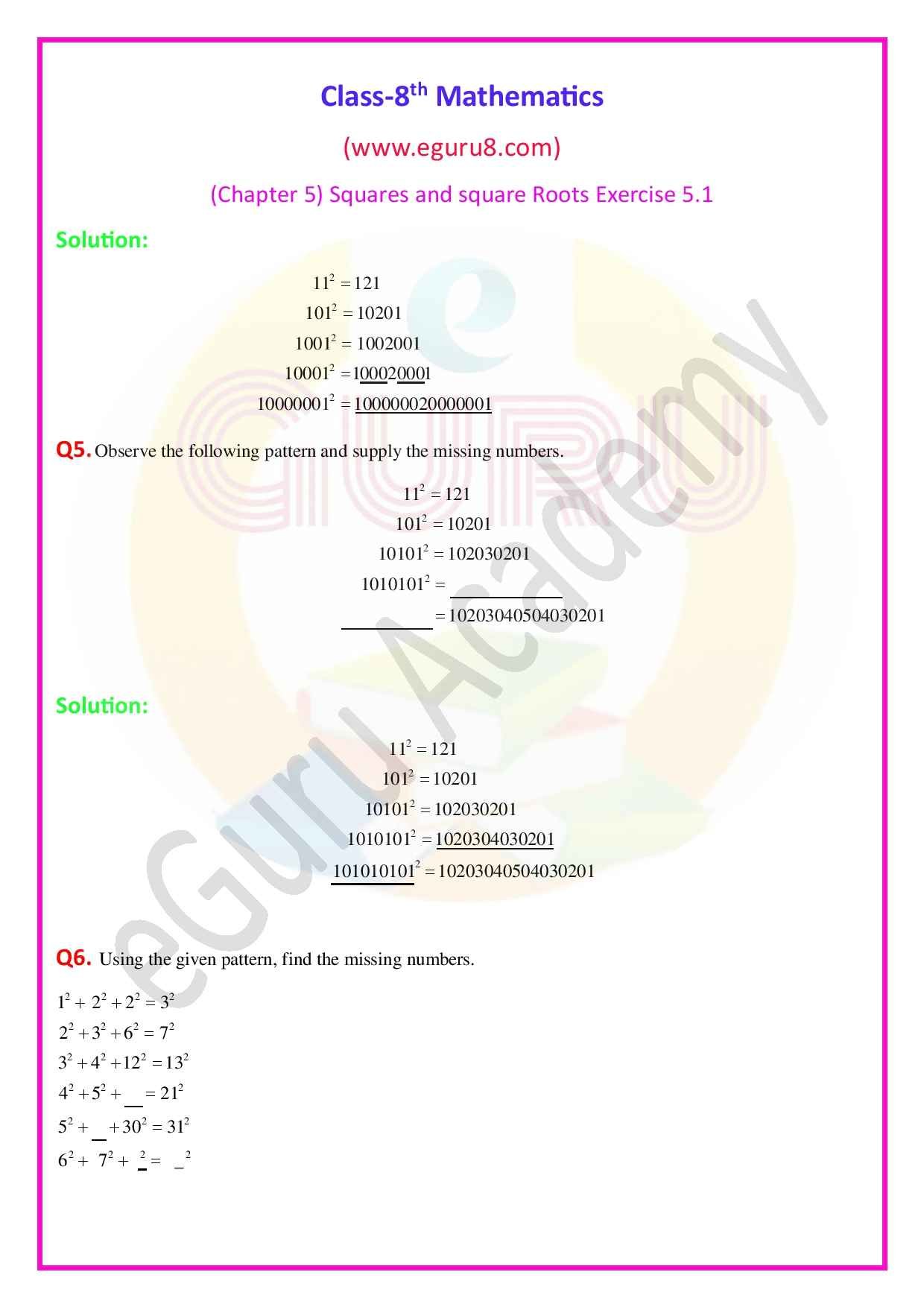 NCERT Solutions Class 8 Maths Chapter 5 Exercise 5.1. Q.5 and 6 Solution