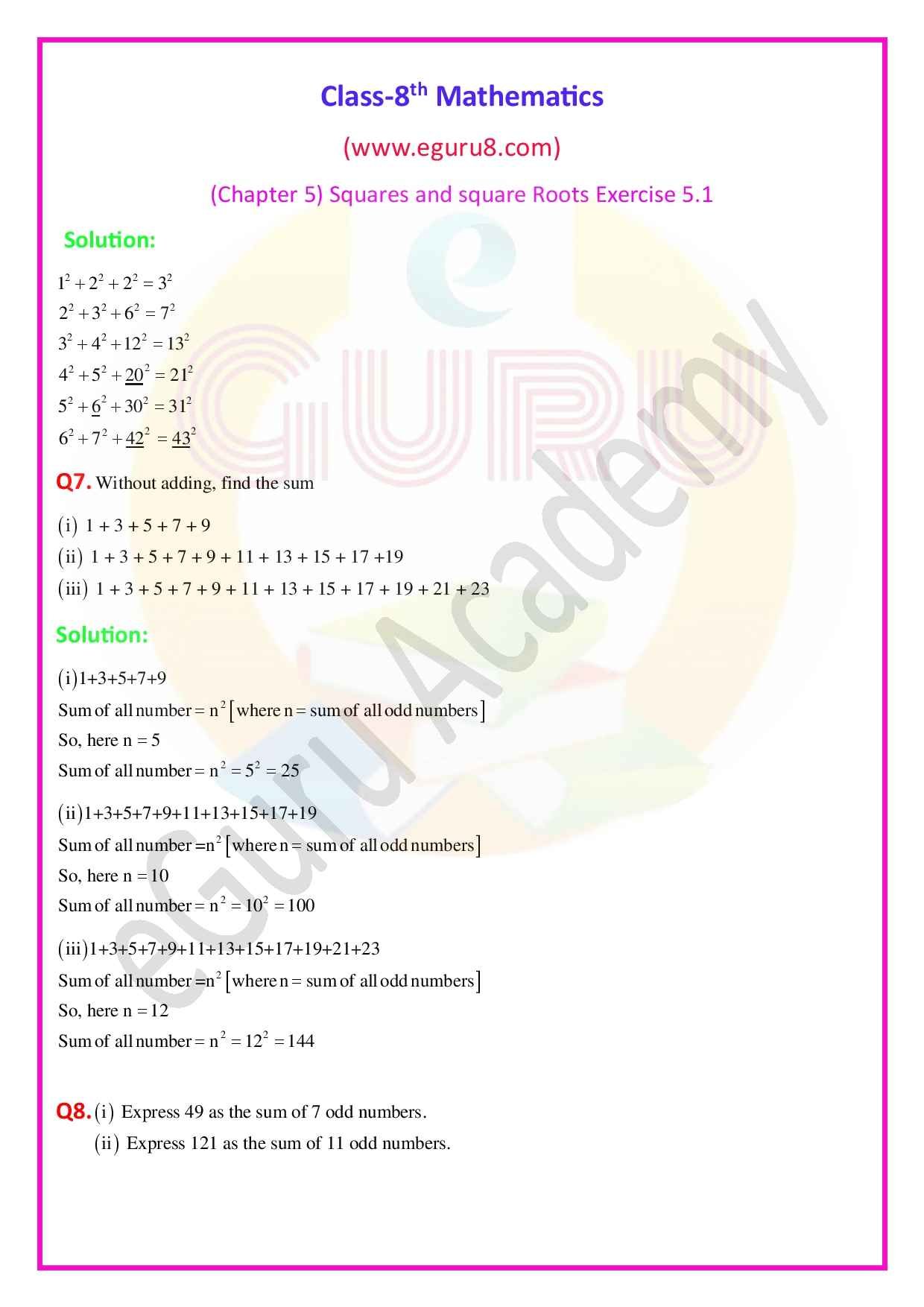 NCERT Solutions Class 8 Maths Chapter 5 Exercise 5.1. Q.7 and 8 Solution