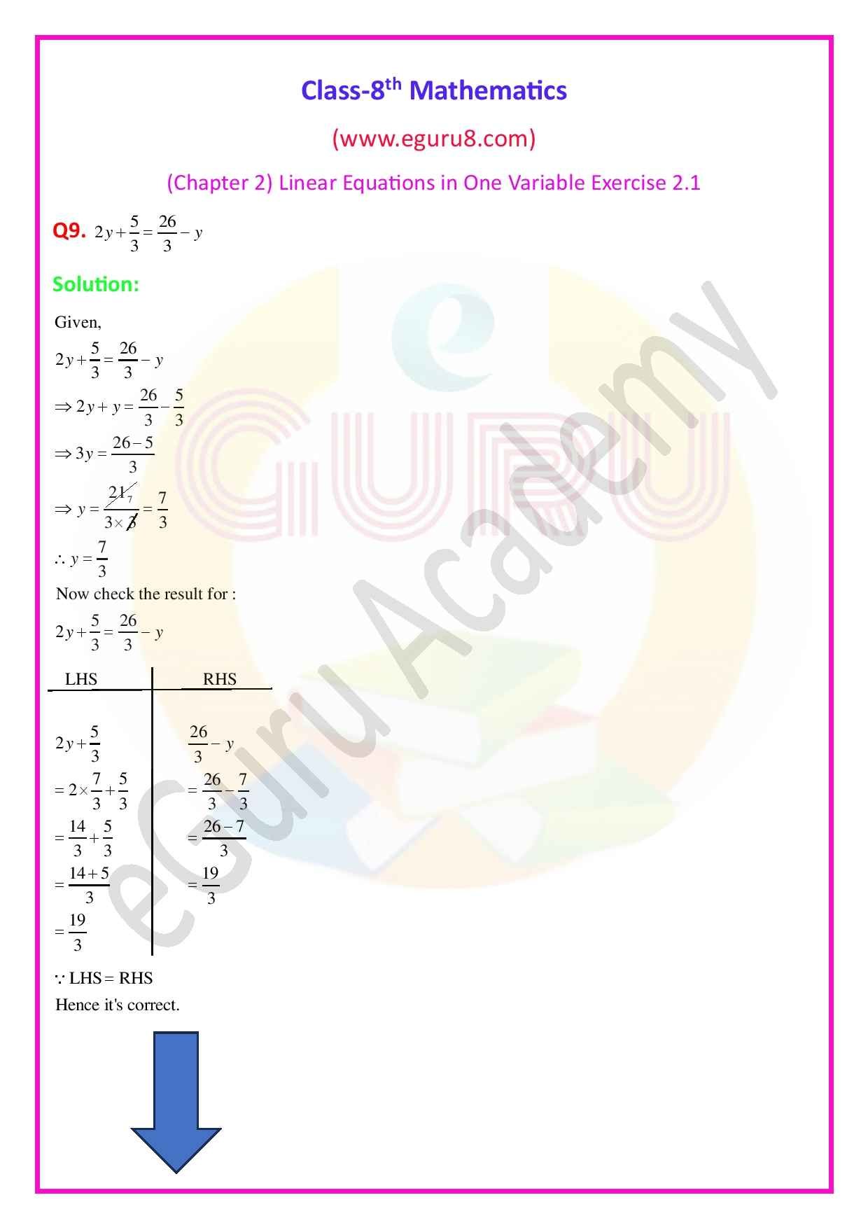 NCERT Solutions Class 8 Maths Chapter 2 Exercise 2.1. Q9 Solution