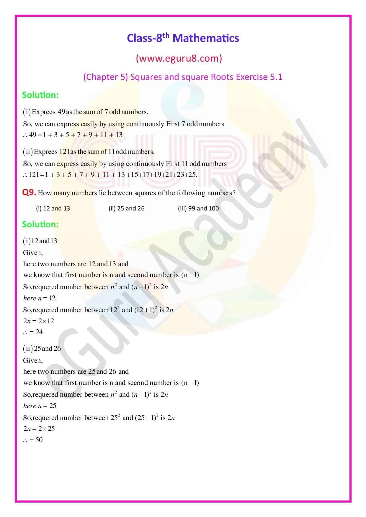 NCERT Solutions Class 8 Maths Chapter 5 Exercise 5.1. Q.9 Solution