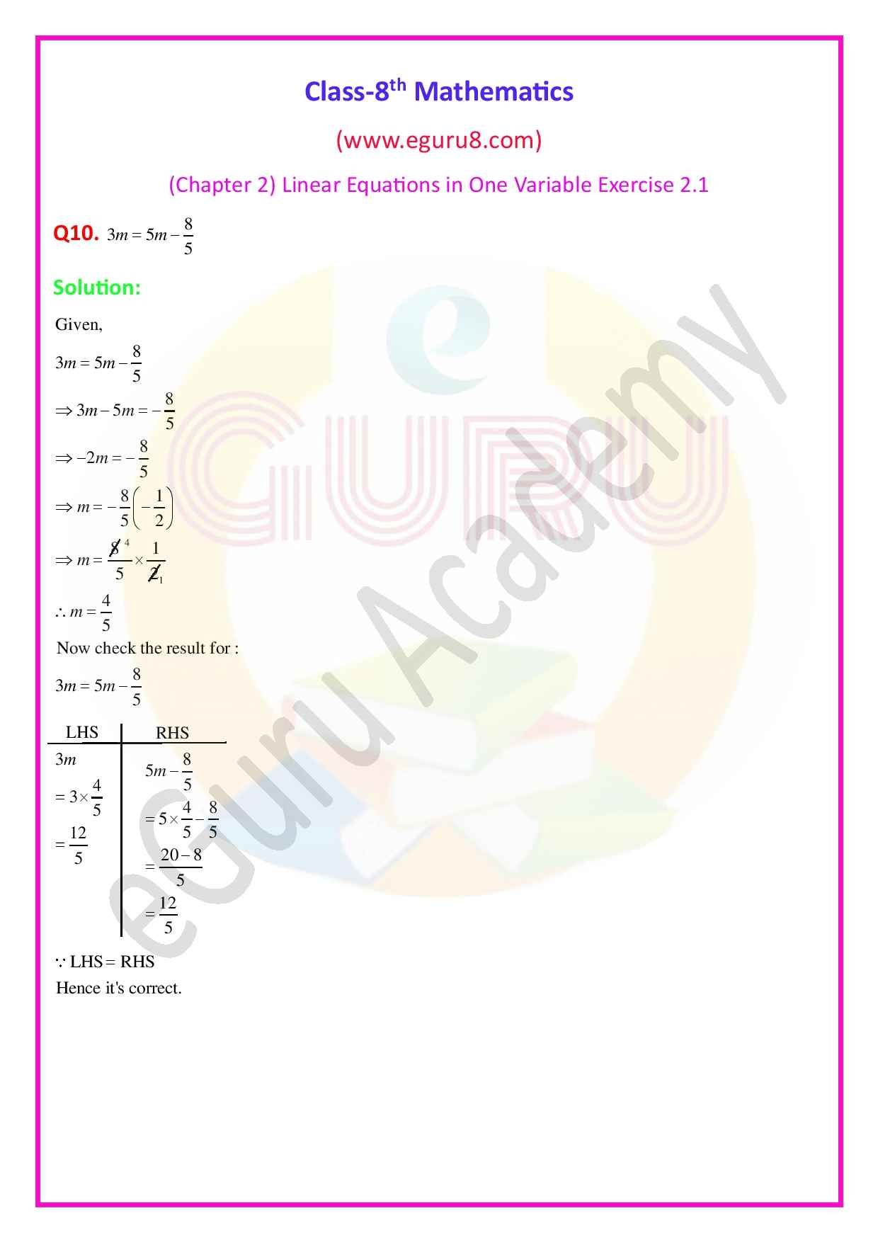 NCERT Solutions Class 8 Maths Chapter 2 Exercise 2.1. Q10 Solution