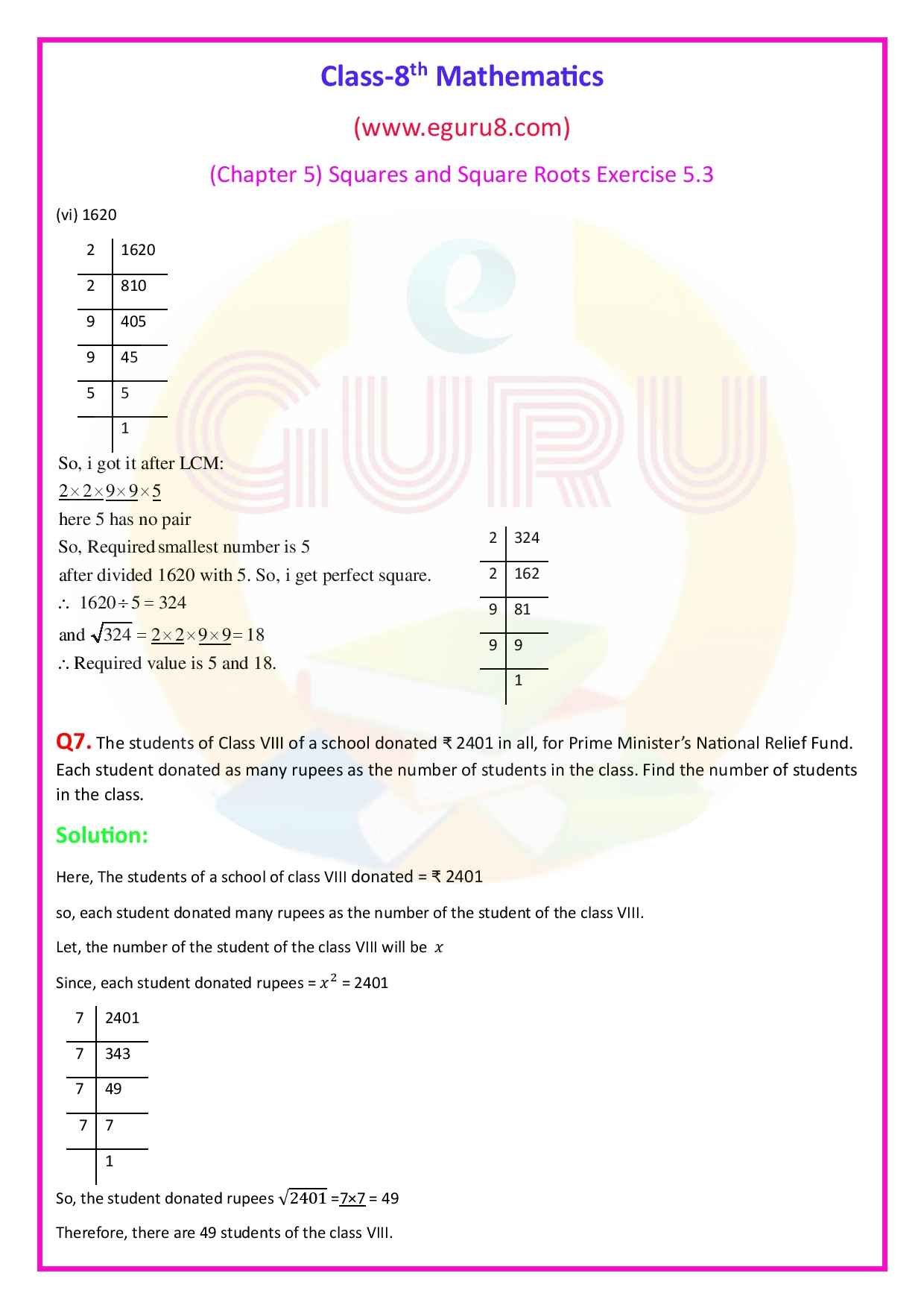 NCERT Solutions Class 8 Maths Chapter 5 Exercise 5.3. Q.7 Solutions